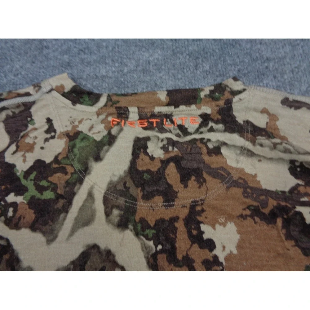 First Lite Shirt Mens L Wick Camo Short Sleeve Creck Neck Merino Wool